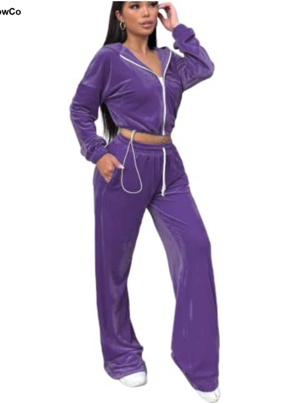 Womens Velour Tracksuit 2 Piece Lounge Set Zip Hoodie Wide Leg Sweatpants